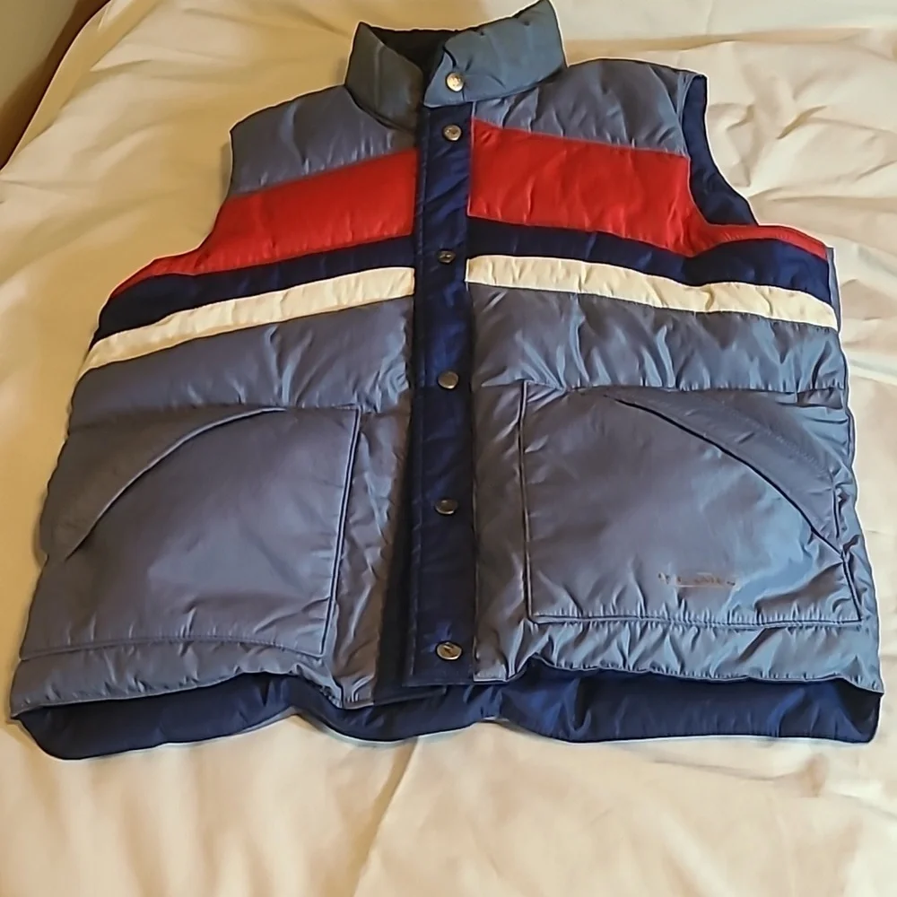 Camel reversible goose down blue vintage Puffer Vest